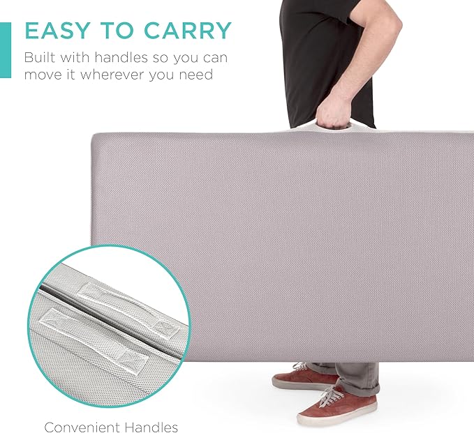 Best Choice Products 4in Portable Queen-Size Mattress, Tri-Fold Mattress for Camping, Guest, Toddler, Foam Plush w/Carry Case - Grey