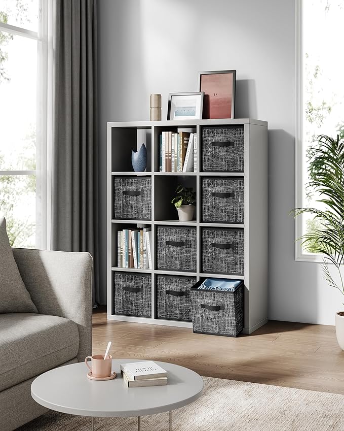 SONGMICS Storage Cubes, 11.8 x 11.8 x 11.8 Inches Non-Woven Fabric Bins with Double Handles, Set of 8, Closet Organizers for Shelves, Foldable, for Clothes, Ink Black UROB830B01