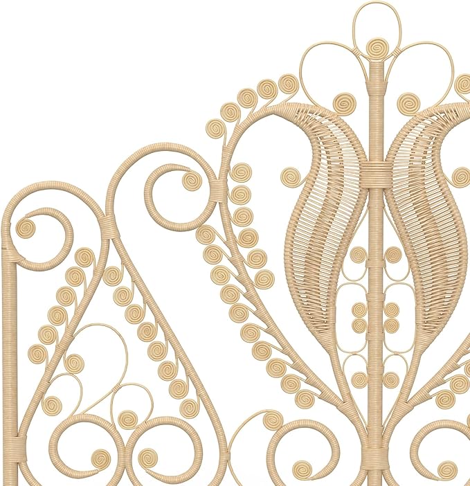 KOUBOO Peacock Rattan Headboard, Queen Size, Natural Color