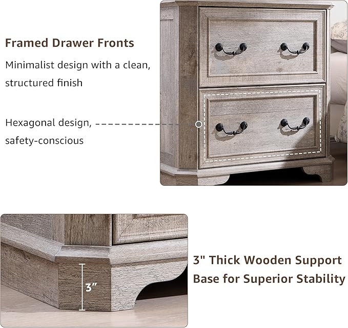 T4TREAM 34" Lateral File Cabinet with 2 Drawers, Farmhouse Filing Cabinet with 34" Wide Wooden Tabletop & Smooth Rails, Holds Letter/Legal, Hexagonal Design & Framed Drawer Fronts, Light Rustic Oak