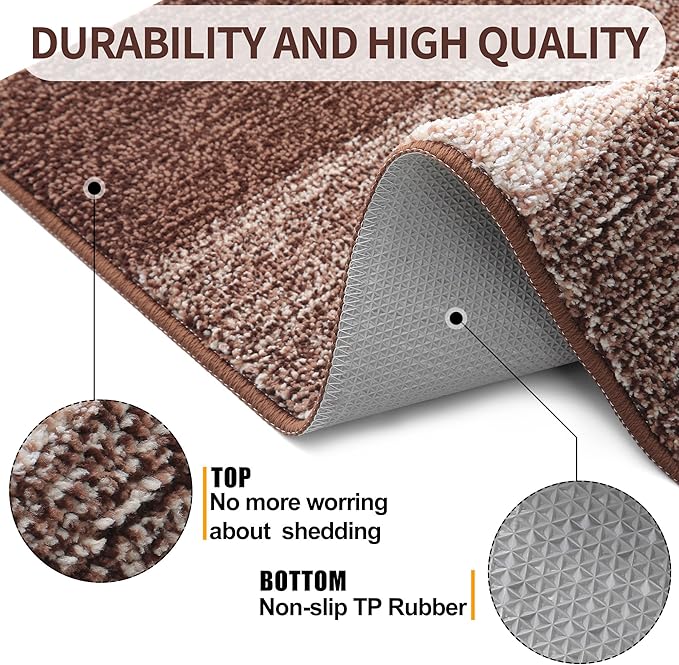 Kitinjoy Indoor Outdoor Door Mat, 36x24 Non-Slip Absorbent Dirt Trapper, Low-Profile Washable Inside Entrance Front Floor Mat, Sturdy Soft Entry Doormats for Entryway, Brown