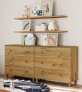 WAMPAT 6-Drawer Kids Dresser for Bedroom, 2-in-1 Modern Large Chest of Drawers with Black Knobs, 71 Inch Wide Oak Brown Wood Children Dresser for Baby Room, Nursery