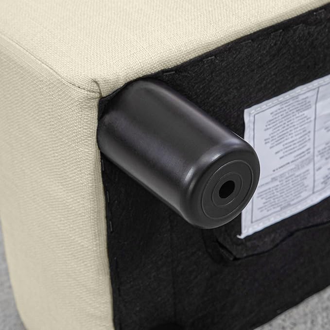 HOMCOM Ottoman Foot Rest, Small Foot Stool with Linen Fabric Upholstery and Plastic Legs, Cube Ottoman for Living Room, Beige