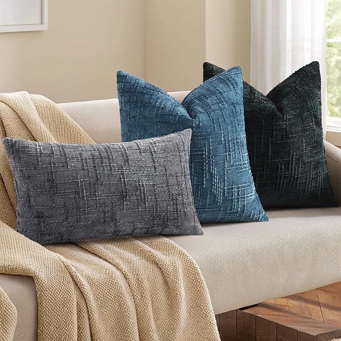 decorUhome Navy Blue Chenille Throw Pillow Covers 22x22 Set of 2 Thick Textured Slubby Couch Pillow Covers Farmhouse Accent Modern Neutral Decorative Pillow Cases for Bed Sofa Living Room