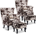 Accent Reading Arm Chairs with Ottoman Set of 2 for Living Room Bedroom, Midcentury Modern Corner Sofa Chair, Wingback Waiting Room Club Chair with Tufted Back &Lumbar Pillow, Fabric Cow