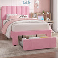 VECELO Twin Size Upholstered Bed Frame with 4 Drawers and Headboard, Velvet Platform Storage Bedframe, Wooden Slats Support, No Box Spring Needed,Pink