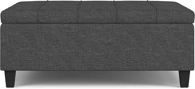 SIMPLIHOME Harrison Large Coffee Table Storage Ottoman - 40 inch Wide Upholstered Linen Look Fabric Square Lift-Top Ottoman in Slate Grey, Transitional Bench for Living Room with Sturdy Base