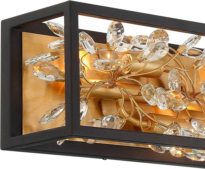 Possini Euro Design Carrine Modern Wall Lights Set of 2 Black Gold Plated Hardwired 6" 4-Light Fixture Clear Crystal Flower Vine for Bedroom Bathroom Vanity Reading Living Room Hallway House Home