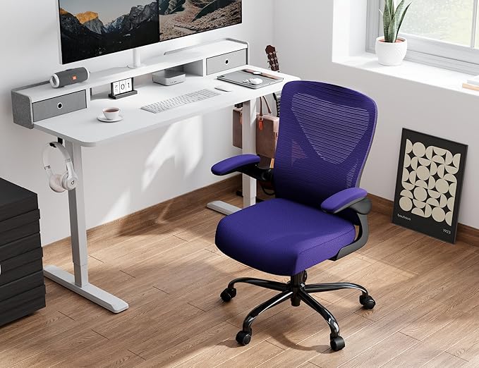 Ergonomic Office Chair - X-Shaped Computer Desk Chair Comfy, Gaming Chair, Office Chair with Lumbar Support, Mesh Office Chairs, Desk Chair for Long Hours(Black Purple)