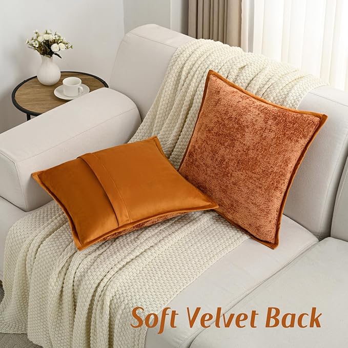 FUTEI Rust Chenille Throw Pillow Covers 20x20 Inch Set of 2,Soft Cozy Bound Edge Design Cushion Case,Home Decor for Couch Bed Living Room