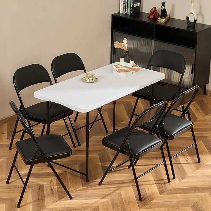10 Pack Folding Chairs with Padded Seats, Padded Folding Chair with Steel Frame for Events Home Office, Pu Leather Folding Chair Black
