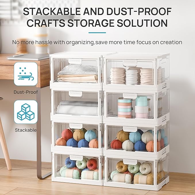 Vtopmart 2 Pack Clear Stackable Storage Bins with Lids 24QT, Foldable Storage Boxes with Doors Open Front, Plastic Closet Organizer for Craft, Toys, Pantry Organization