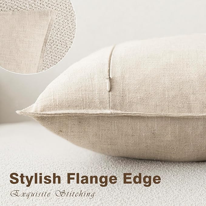 Foindtower Pack of 2, Decorative Linen Soild Throw Pillow Covers Soft Accent Cushion Case Boho Farmhouse Neutral Pillowcase for Couch Sofa Bedroom Living Room Home Decor 24 x 24 Inch Natural Beige