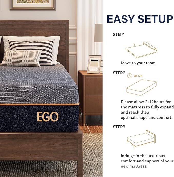 EGOHOME 12 Inch California King Mattress, Copper Gel Cooling Memory Foam Mattress for Back Pain Relief,Therapeutic Double Mattress Bed in a Box, Made in USA, CertiPUR-US Certified, 72x84x12 Black