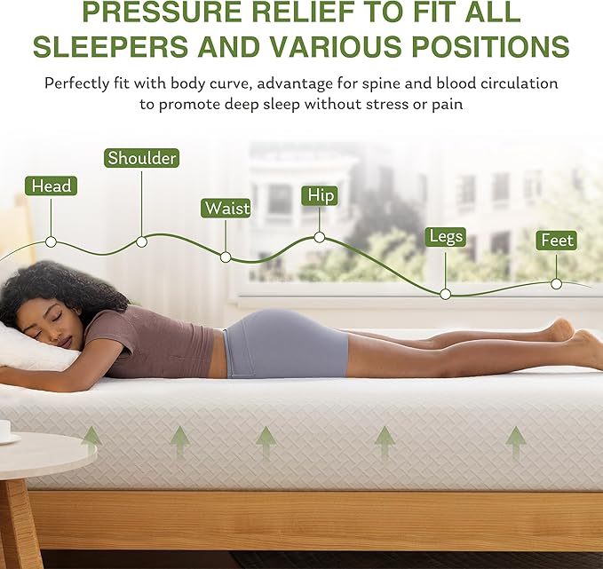 EGOHOME 5 Inch Twin Mattress for Kids, Memory Foam Mattress with Cooling Green Tea Gel, Relieve Pressure with Medium Firm Support, CertiPUR-US Certified, 75''L x 38''W, White