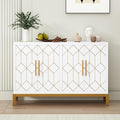 HLR Accent Cabinet with 4 Doors&Shelves, Sideboard Buffet Cabinet with Gold Trim, Modern White Storage for Living Room, Entryway, Kitchen, Dining Room, Hallway