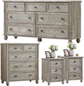 Farmhouse Dressers & Night Stand Set of 4, Wood 54" Wide 7 Drawer Dresser & 35" Tall Chest of Drawers, 18" Roman Column Nightstand Set of 2, Bedroom Furniture Dresser Sets for Home Living Room Hallway