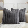 Pack of 2 Faux Fur Throw Pillow Covers 22x22 Inch Striped Decorative Soft Plush Couch Pillow Case Home Decor for Bed, Sofa, Living Room Darkgrey