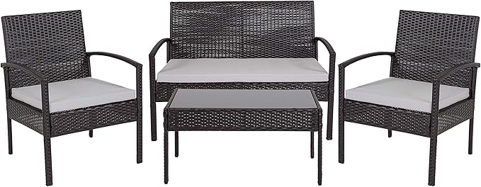 Flash Furniture Aransas Series 4 Piece Black Patio Set with Steel Frame and Gray Cushions