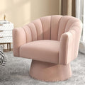 Swivel Accent Chair,Upholstered Velvet 360° Swivel Barrel Chair for Living Room Overstuffed Bouncle Reading Chair Round Armchair for Bedroom,Vanity,Office(Pink)