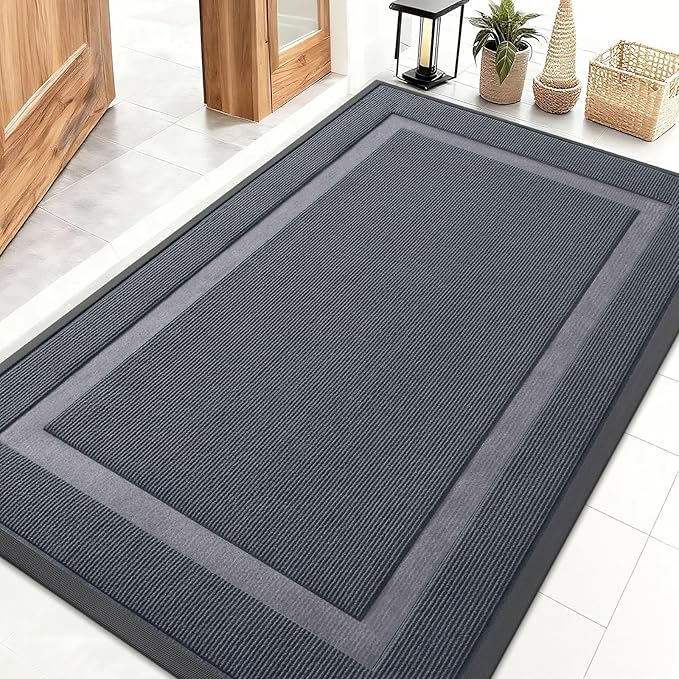 OLANLY Front Door Mat Indoor Outdoor Entrance, Waterproof All-Season, All-Weather Doormat, Sturdy Natural Rubber, Fade Resistant, Low Profile, Easy Clean Patio Porch Entryway Mat, 71x47, Light Grey