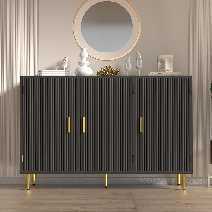 Black Sideboard Buffet Cabinet, Accent Coffee Bar with 3 Doors, Entryway Cabinet for Living Room, Kitchen, Hallway