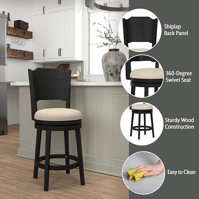 Hillsdale Clarion Wood Counter Height Swivel Stool, Black