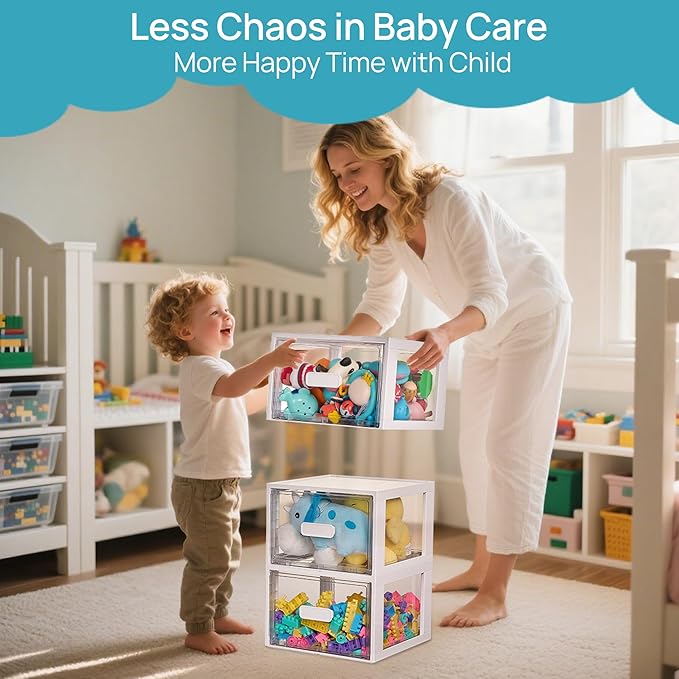 Vtopmart 4 Pack 18QT White Stackable Storage Drawers,Easily Assemble Acrylic Closet Organizers,Plastic Storage Bins for Bathroom,Cabinet,Kitchen Pantry,Under Sink Organization