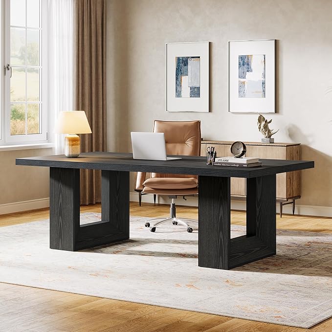 Tribesigns Home Office Desk, 62.99" Large Farmhouse Executive Desk, Computer Table for Office, Conference Room, Study Room (Black)