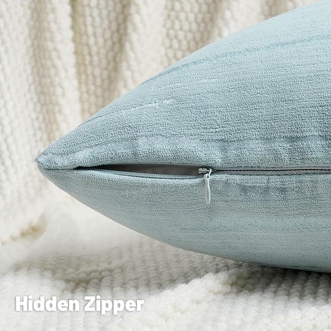 FUTEI Light Blue Chenille Decorative Throw Pillow Covers 20x20 Inch Set of 2,Soft Embossed Striped Textured Cushion Case,Modern Home Decor for Couch Bed Living Room