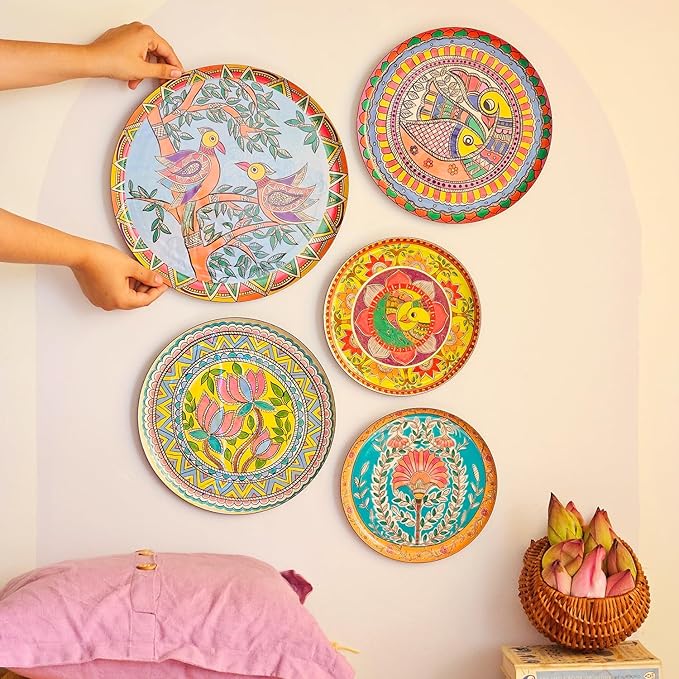 RITUALISTIC Madhubani Wall Plates for home decoration | Wall decor items for living room | Metal Wall décor | Gift items for unisex |wall art | Home Décor & Christmas Gift Items | Set of 5 plates