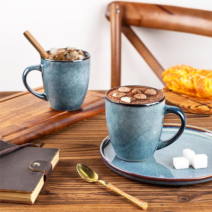 GBHOME Ceramic Coffee Mugs Set of 4, 12oz Stoneware Coffee Mugs Set For Dad Mom Women MEN, Light Weight Ceramic Coffee Cups for Latte/Tea/Beer/Hot Cocoa, Dishwasher & Microwave Safe