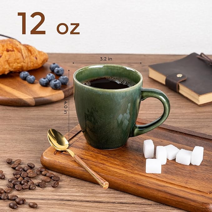 GBHOME Ceramic Coffee Mugs Set of 4, 12oz Stoneware Coffee Mugs Set For Dad Mom Women MEN, Light Weight Coffee Cups for Latte/Tea/Beer/Hot Cocoa, Dishwasher & Microwave Safe