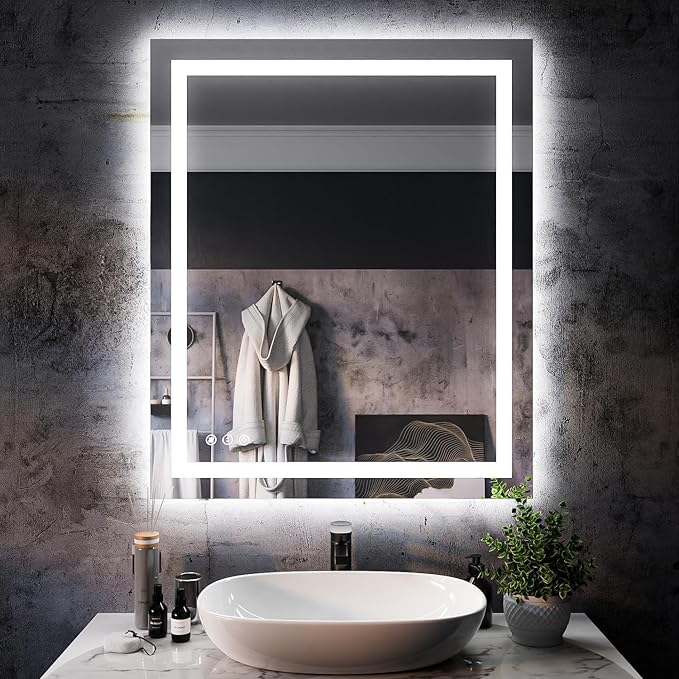 ISKM 36'' x 30'' LED Mirror for Bathroom Lighted Vanity Mirror for Wall Front Lights + Backlit LED Bathroom Mirror Anti-Fog Tempered Glass ETL Listed
