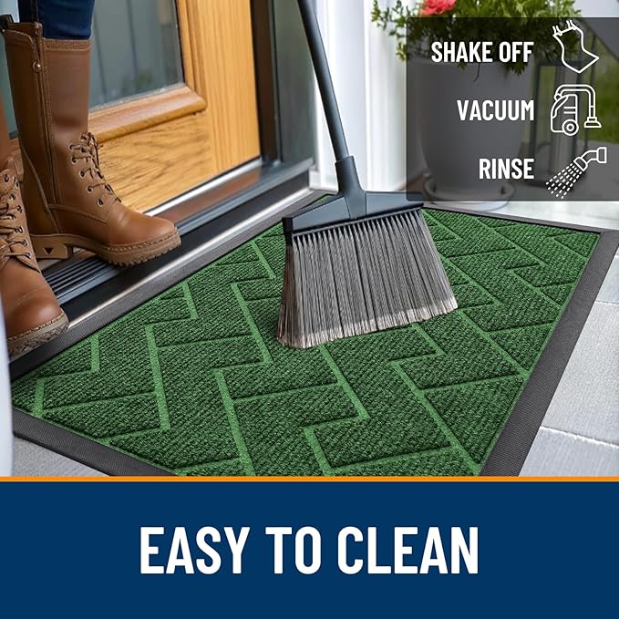 OLANLY Front Door Mat Indoor Outdoor Entrance, Waterproof All-Season, All-Weather Doormat, Sturdy Natural Rubber, Low Profile, Easy Clean Patio Porch Entryway Mat, Herringbone Brick (Green, 71x47)