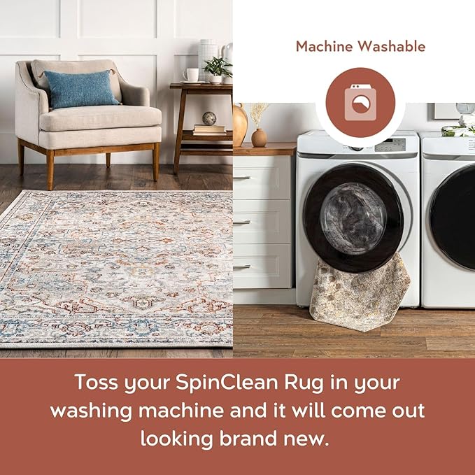 nuLOOM 2'6" x 12' Machine Washable Stain-Resistant Area Rug Medium Profile for Living Room, Bedroom, and Dining Room, Cady Beige