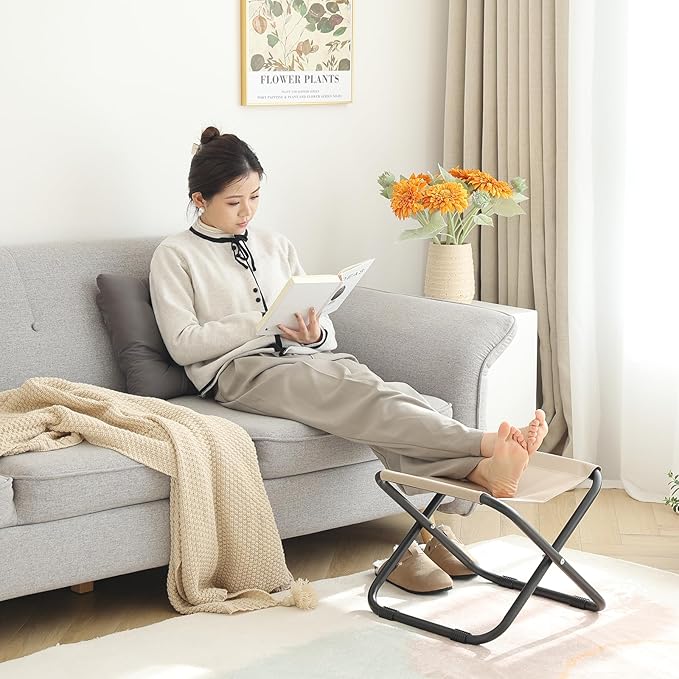 LITA Folding Footrest Stool, Portable Ottoman Foot Rest, Upholstered Small Foldable Ottoman with Detachable Thick Cotton Cushion Padded Sofa Stool for Living Room, Bedroom, Dark Grey Set