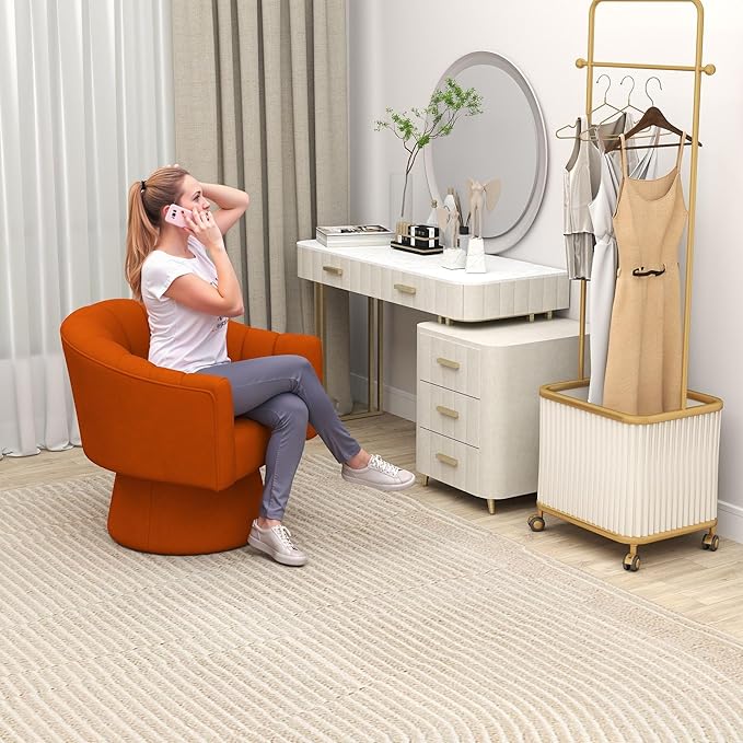 Swivel Accent Chair Set of 2, Upholstered Velvet 360° Swivel Barrel Chair for Living Room Overstuffed Bouncle Reading Chair Round Armchair for Bedroom,Vanity,Office (Orange)
