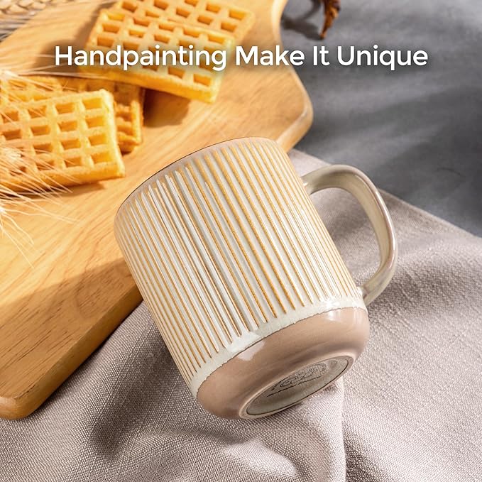 GBHOME Large Coffee Mugs Set of 4, 16oz Handmade Stoneware Coffee Mugs Set with Large Handle for Cappuccino/Latte/Tea/Hot Cocoa, Dishwasher & Microwave Safe-Pale khaki
