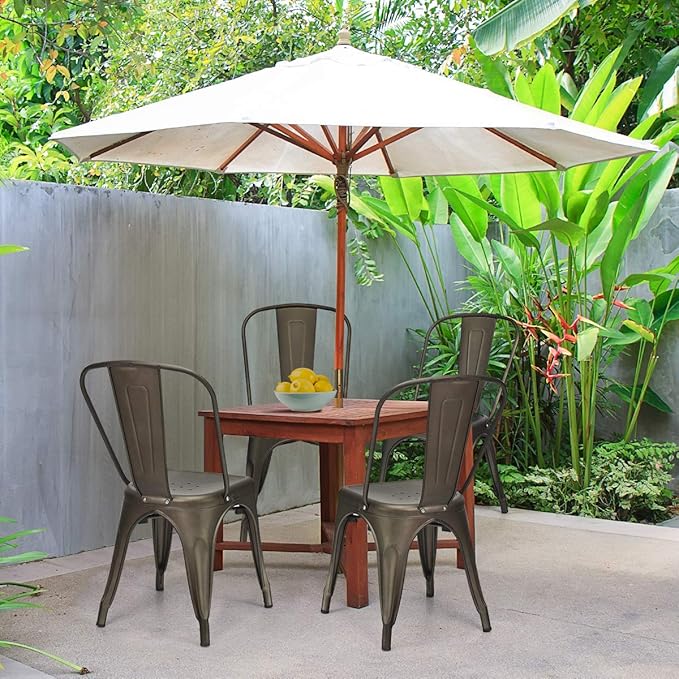COSTWAY 18 Inch Dining Chair Set of 4, Industrial Vintage Stackable Metal Chairs, Outdoor Indoor Stools with Detachable High Backrest for Home, Kitchen and Cafe Bar Use