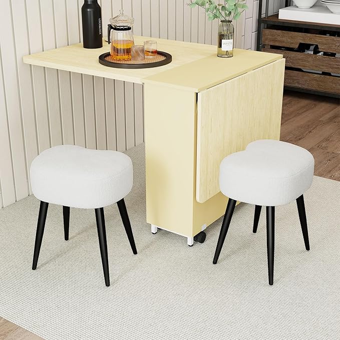White Vanity Stool, Soft Makeup Stool with Solid Metal Legs for Vanity Corner, Morden Footrest Easy to Assembly