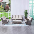 HUMMUH 6 Piece Patio Furniture Set PE Wicker Rattan 3-Seat Outdoor Sectional Sofa with Love Seats,Patio Swivel Chairs,Ottomans Conversation Sets for Garden, Poolside, Backyard