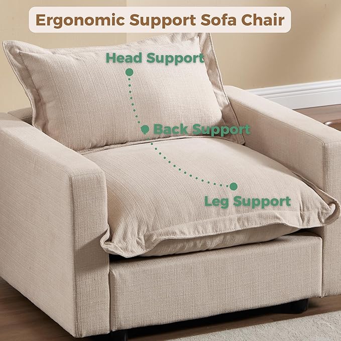 chairus 126" Modular Sectional Sofa with Moveable Ottoman Upholstered Deep Seat Linen Couch Set with Soft Pillows L-Shape Sofa Couch for Living Room, Apartment, Reception Room, 4-Seater/Oatmeal