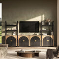 BELLEZE 4-Piece Modular Arched TV Stand Entertainment Center Set, Mid Century Modern 2 Piece 72″ Tall Storage Cabinets and 2 Piece 65″ Fluted TV Console for Living Room (Camel)