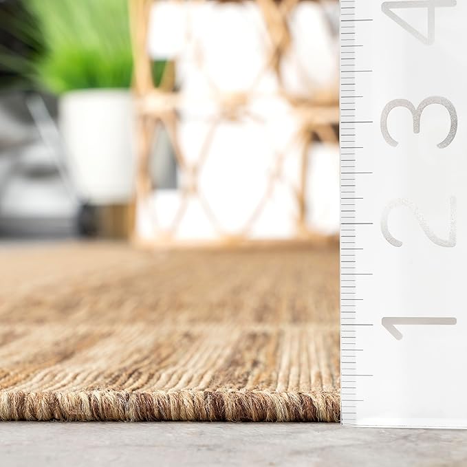 nuLOOM 2' x 10' Outdoor/Indoor Asha Area Rug, Asha Light Brown, Casual Design with Striped Border, Stain Resistant, Highly Durable, for Patio, Balcony, Bedroom, Living Room, Dining Room, Bathroom