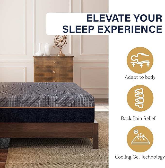 EGOHOME 12 Inch California King Mattress, Copper Gel Cooling Memory Foam Mattress for Back Pain Relief,Therapeutic Double Mattress Bed in a Box, Made in USA, CertiPUR-US Certified, 72x84x12 Black