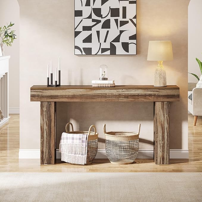 Tribesigns 63-Inch Long Console Table, Wooden Rectangular Sofa Table Behind The Couch, Farmhouse Entryway Table for Entrance, Hallway, Living Room (Mottled Gray Brown)