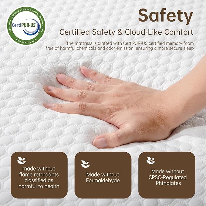 TFD Twin Memory Foam Mattress New Version Cool Gel Infused Medium Firm Zoned Pressure Relief for Cooling Sleep Fiberglass Free CertiPUR-US Certified Washable Removable Cover 8 Inch(White)