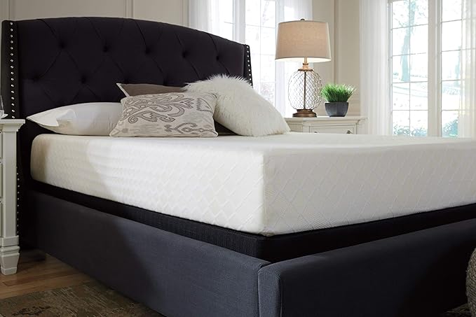 Signature Design by Ashley Full Size Chime 10 Inch Medium Firm Memory Foam Mattresswith Green Tea & Charcoal Gel for Pressure Relief, Fiberglass Free, Mattress In A Box
