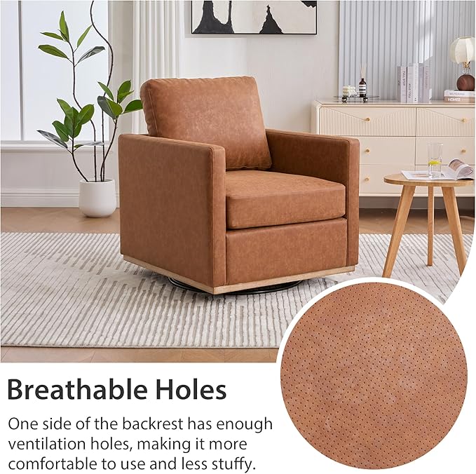 Chifee & Vingol 30.7" W Swivel Accent Chairs PU Leather Swivel Reading Chair for Living Room Mid Century Modern Chair,Brown